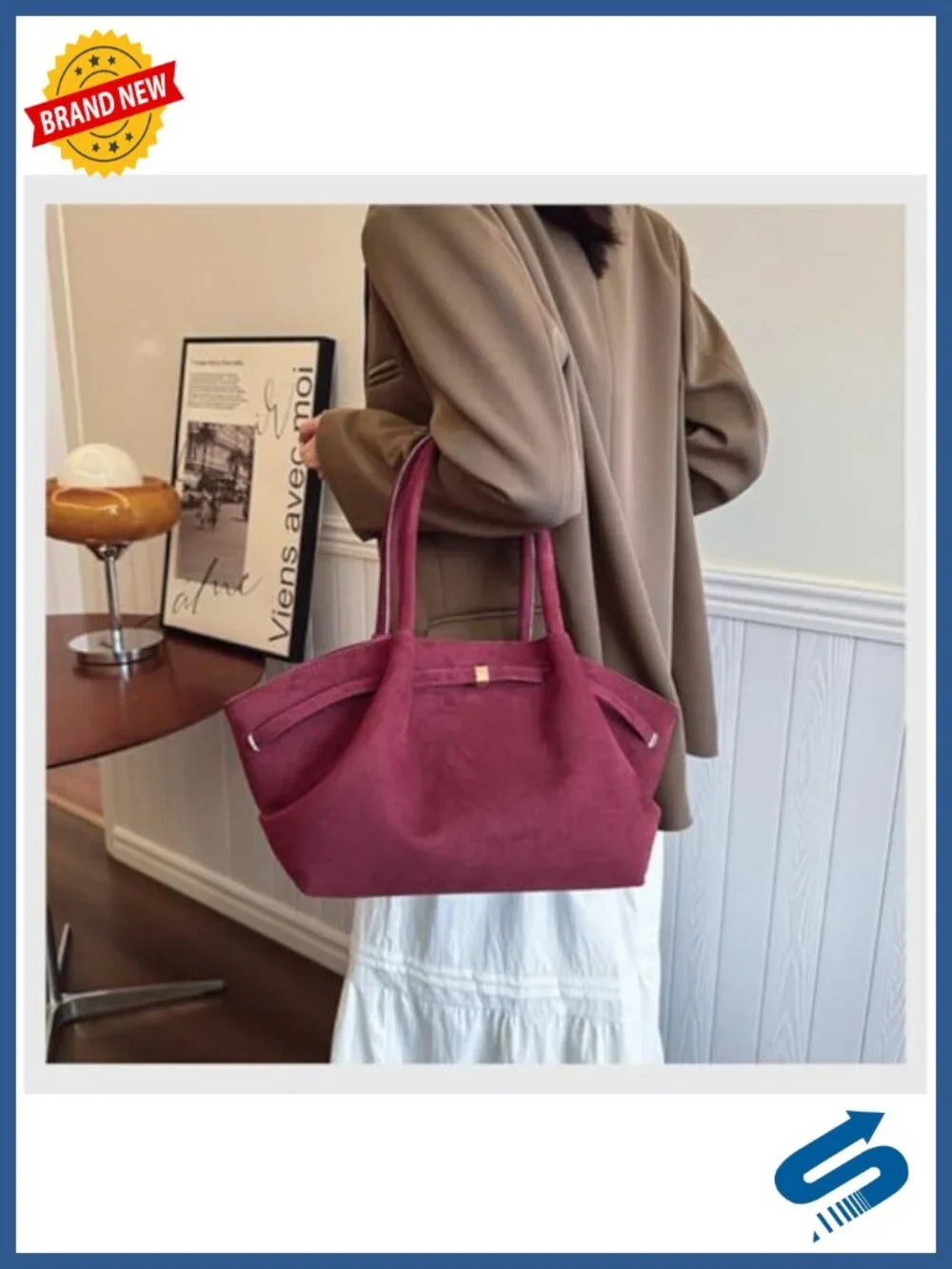Faux Suede Tote Bag for Women Dumpling Hobo Crossbody Shoulder Purse Vintage